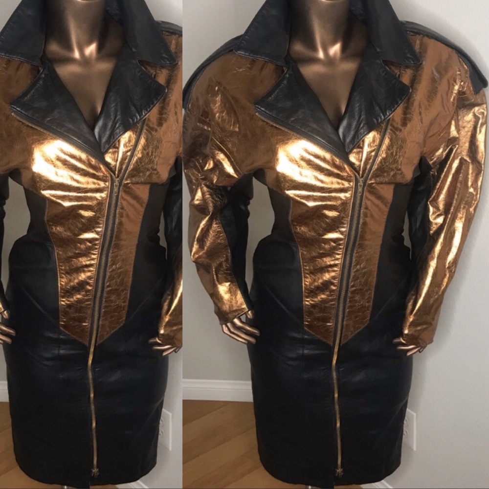 Vintage 80s 100% leather, Shoulder pad power dress